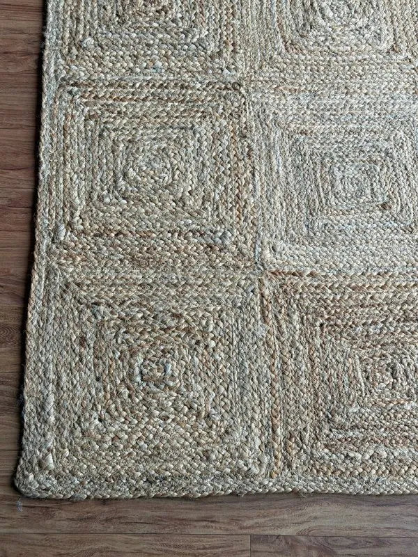 Handgevlegte Chevron Jute-mat – Beige en wit geometriese natuurlike veselmat