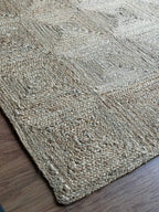 Handgevlegte Chevron Jute-mat – Beige en wit geometriese natuurlike veselmat