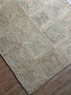 Handgevlegte Chevron Jute-mat – Beige en wit geometriese natuurlike veselmat