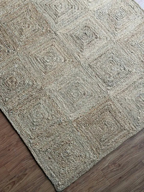 Handgevlegte Chevron Jute-mat – Beige en wit geometriese natuurlike veselmat