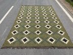 Houtskool Juweelkleurige Kilim Dhurrie – Handgeweefde Wol Jute Pronkmat