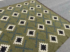 Houtskool Juweelkleurige Kilim Dhurrie – Handgeweefde Wol Jute Pronkmat