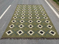 Houtskool Juweelkleurige Kilim Dhurrie – Handgeweefde Wol Jute Pronkmat
