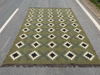 Houtskool Juweelkleurige Kilim Dhurrie – Handgeweefde Wol Jute Pronkmat