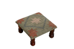 Klein Boho-Ottoman – Olyfgroen Stam Kilim Voetbankie met Gedraaide Houtpote