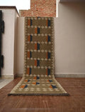 Handmade Wool & Jute Kilim Runner – Taupe Diamond Design