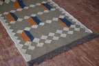 Handmade Wool & Jute Kilim Runner – Taupe Diamond Design