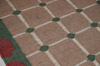 Handmade Grid Kilim Runner – Taupe with Green & Red