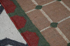 Handmade Grid Kilim Runner – Taupe with Green & Red