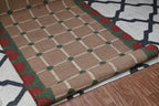 Handmade Grid Kilim Runner – Taupe with Green & Red