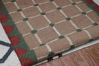 Handmade Grid Kilim Runner – Taupe with Green & Red