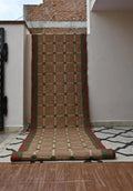 Handmade Grid Kilim Runner – Taupe with Green & Red