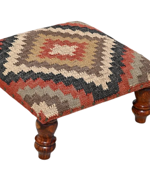 Southwestern Tribal Ottoman – Handmade Multicolor Kilim Accent Stool and Footrest