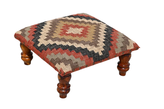 Southwestern Tribal Ottoman – Handmade Multicolor Kilim Accent Stool and Footrest