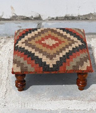 Southwestern Tribal Ottoman – Handmade Multicolor Kilim Accent Stool and Footrest