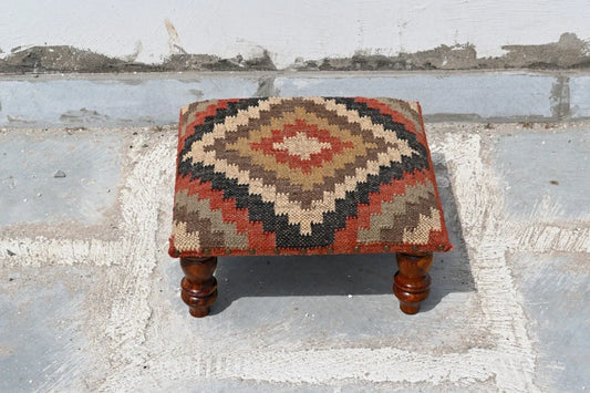 Southwestern Tribal Ottoman – Handmade Multicolor Kilim Accent Stool and Footrest