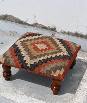 Southwestern Tribal Ottoman – Handmade Multicolor Kilim Accent Stool and Footrest
