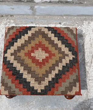 Southwestern Tribal Ottoman – Handmade Multicolor Kilim Accent Stool and Footrest