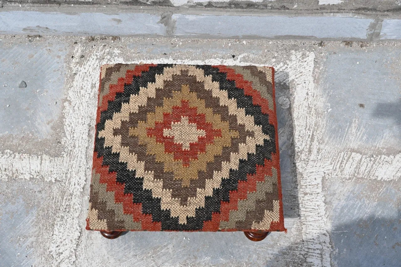 Southwestern Tribal Ottoman – Handmade Multicolor Kilim Accent Stool and Footrest