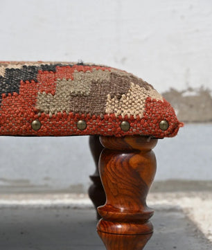 Southwestern Tribal Ottoman – Handmade Multicolor Kilim Accent Stool and Footrest