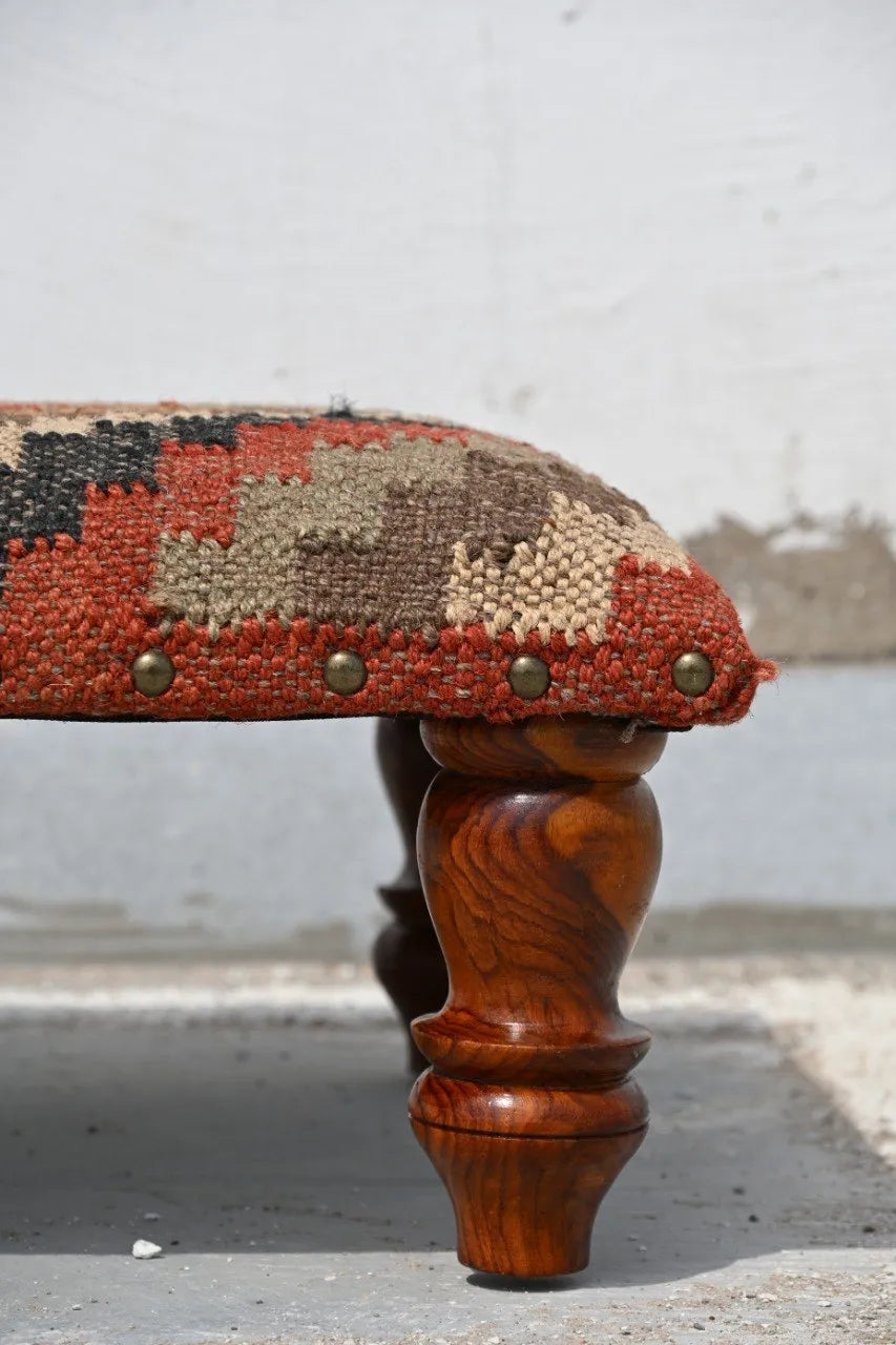 Southwestern Tribal Ottoman – Handmade Multicolor Kilim Accent Stool and Footrest